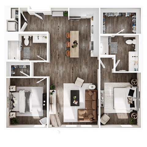 Floor plan for 2 beds, 2 baths, 1221 sqft